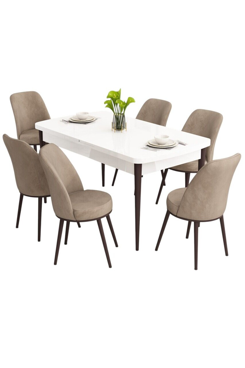 Set masa extensibila si scaune (7 piese), Hanah Home, Nix, Alb / Maro / Cappuccino — imaginea 2