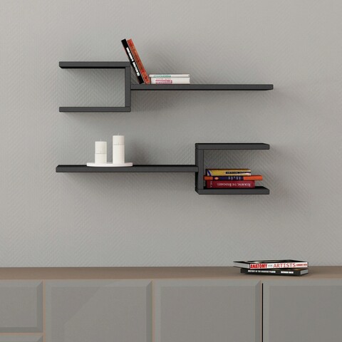 Raft de perete, decortie, fork, 75x17.5x22 cm, antracit
