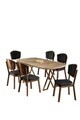 Set masa si scaune (7 piese), Hanah Home, Flori, Pin / Aspect de lemn / Negru