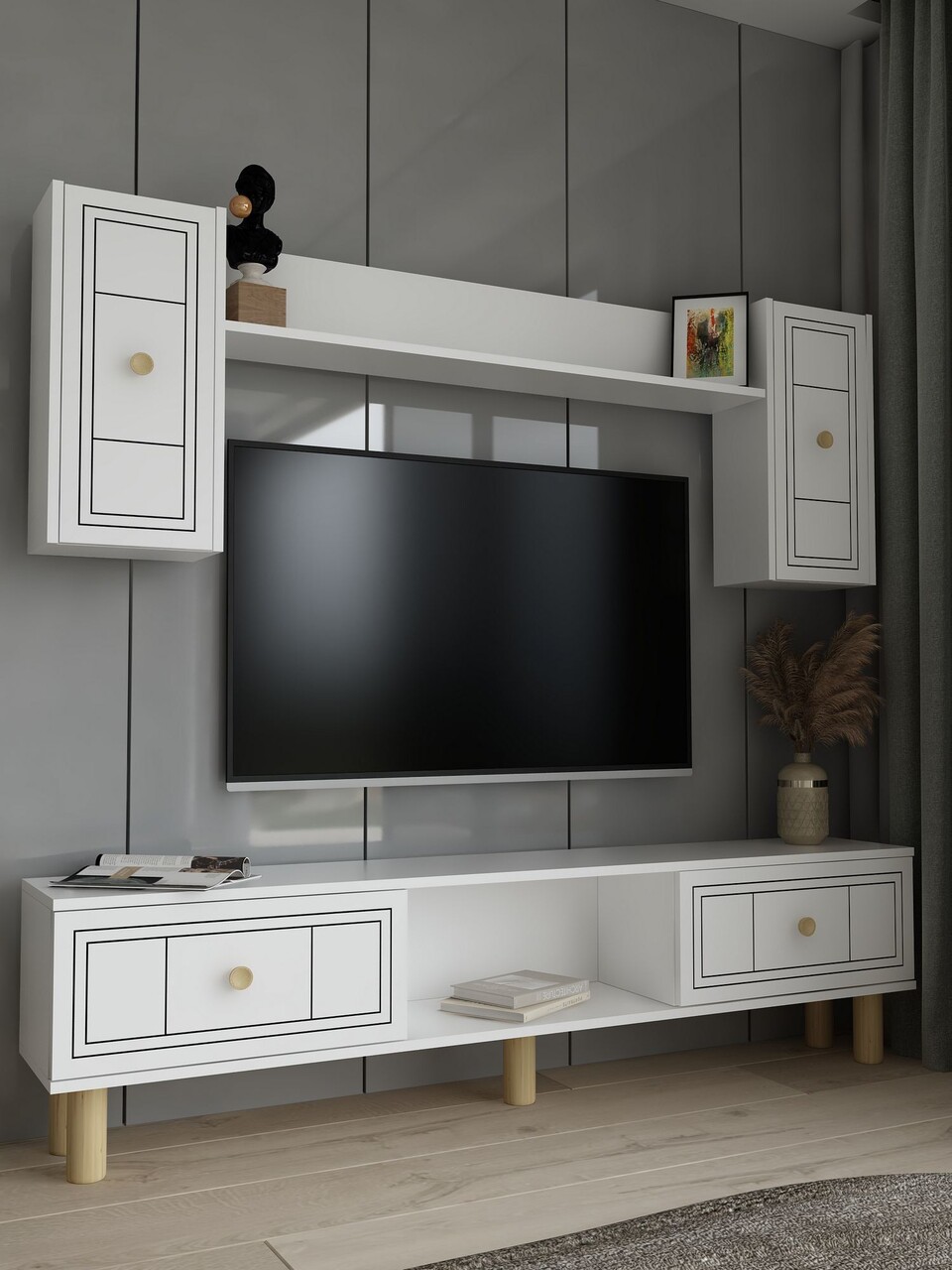Comoda TV, Hanah Home, Dario Bohem, 150x44.6x29.6 cm, PAL , Alb - imagine 2