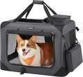 Cusca textile pentru caini / Geanta de transport animale de companie L, Feandrea, max 16 kg, 70x52x52 cm, tesatura Oxford, gri