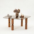 Masuta de cafea, Neostill, Kei, 80x40x80 cm, Sticla temperata , Nuc / Bronz