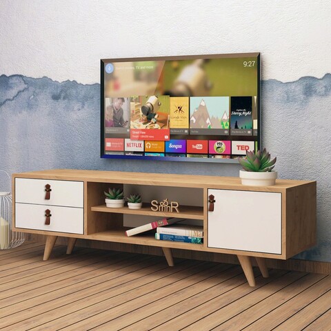 Comoda TV, Mod Design, Lara, 120x53x40 cm, Stejar / Alb 120x53x40