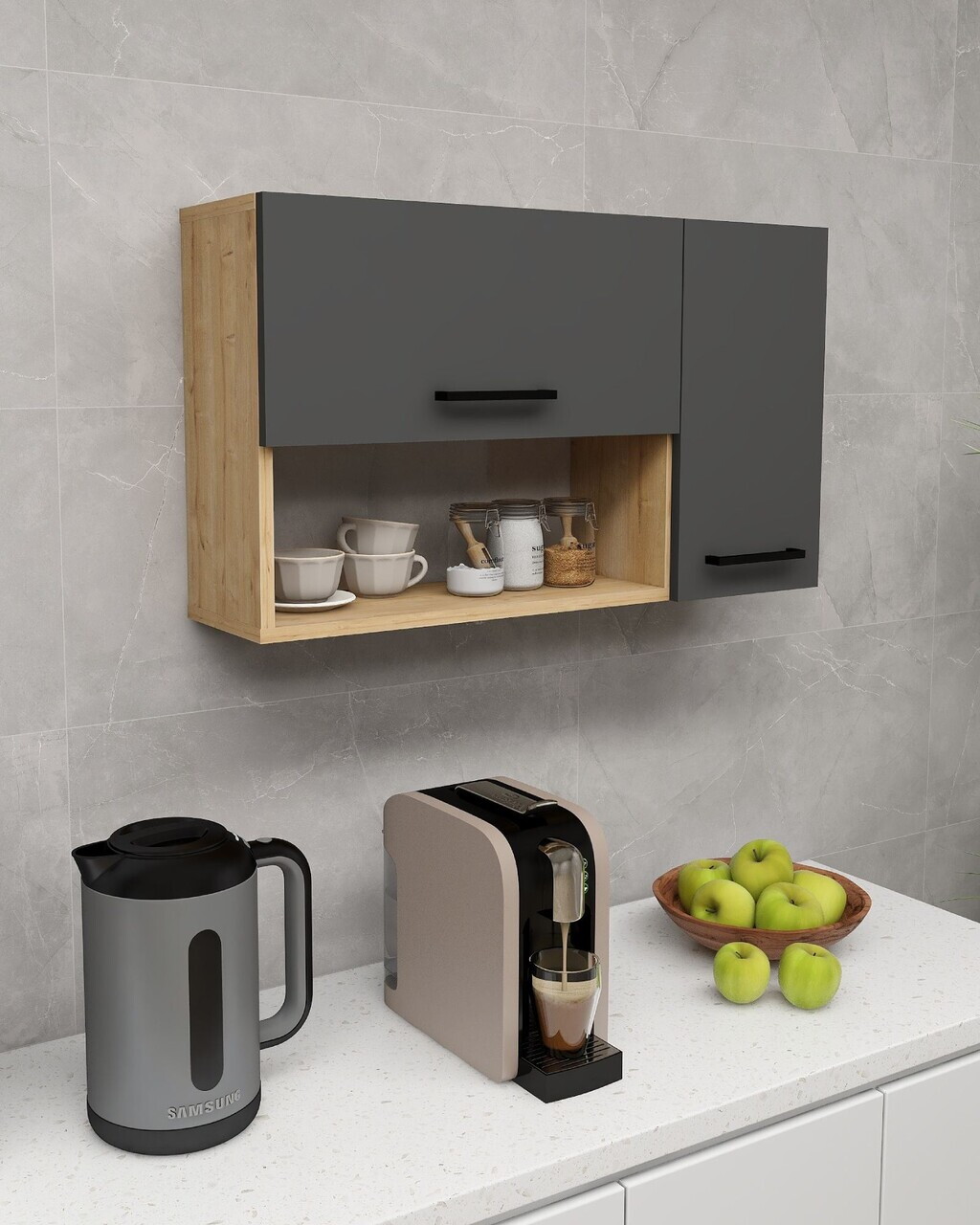 Dulap multifunctional, Hanah Home, Akasya, 90x52x23.8 cm, PAL, Stejar safir / Antracit — imaginea 4