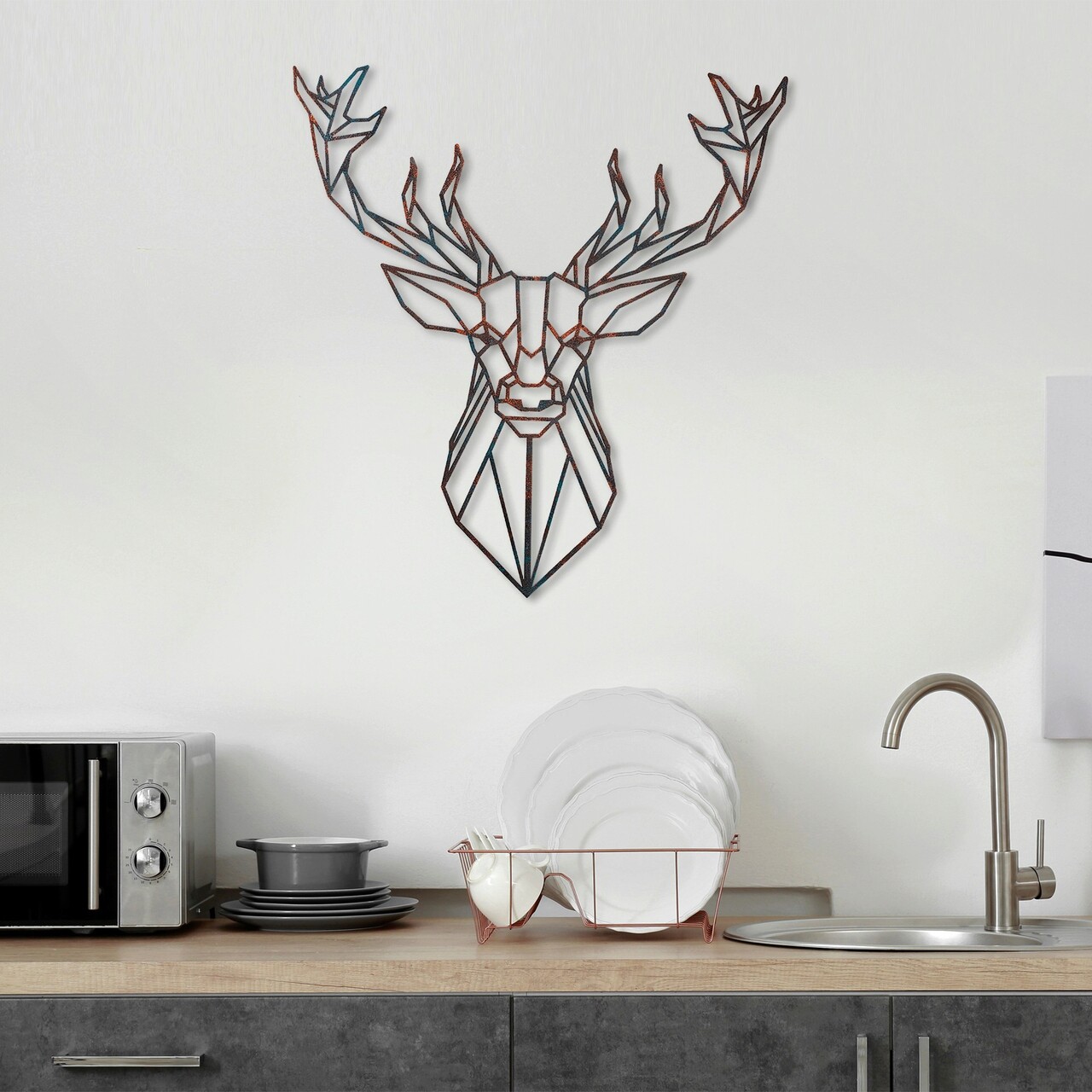 Decoratiune de perete, Deer, Metal, Latime: 60 cm / Inaltime: 65 cm, Multicolor - 2 | YEO