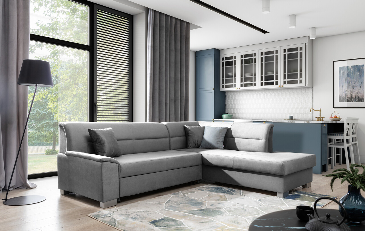 Coltar extensibil dreapta 4 locuri ELTAP, BR51, Bergen, 247x214x83 cm, lemn/poliester, gri - 1 | YEO