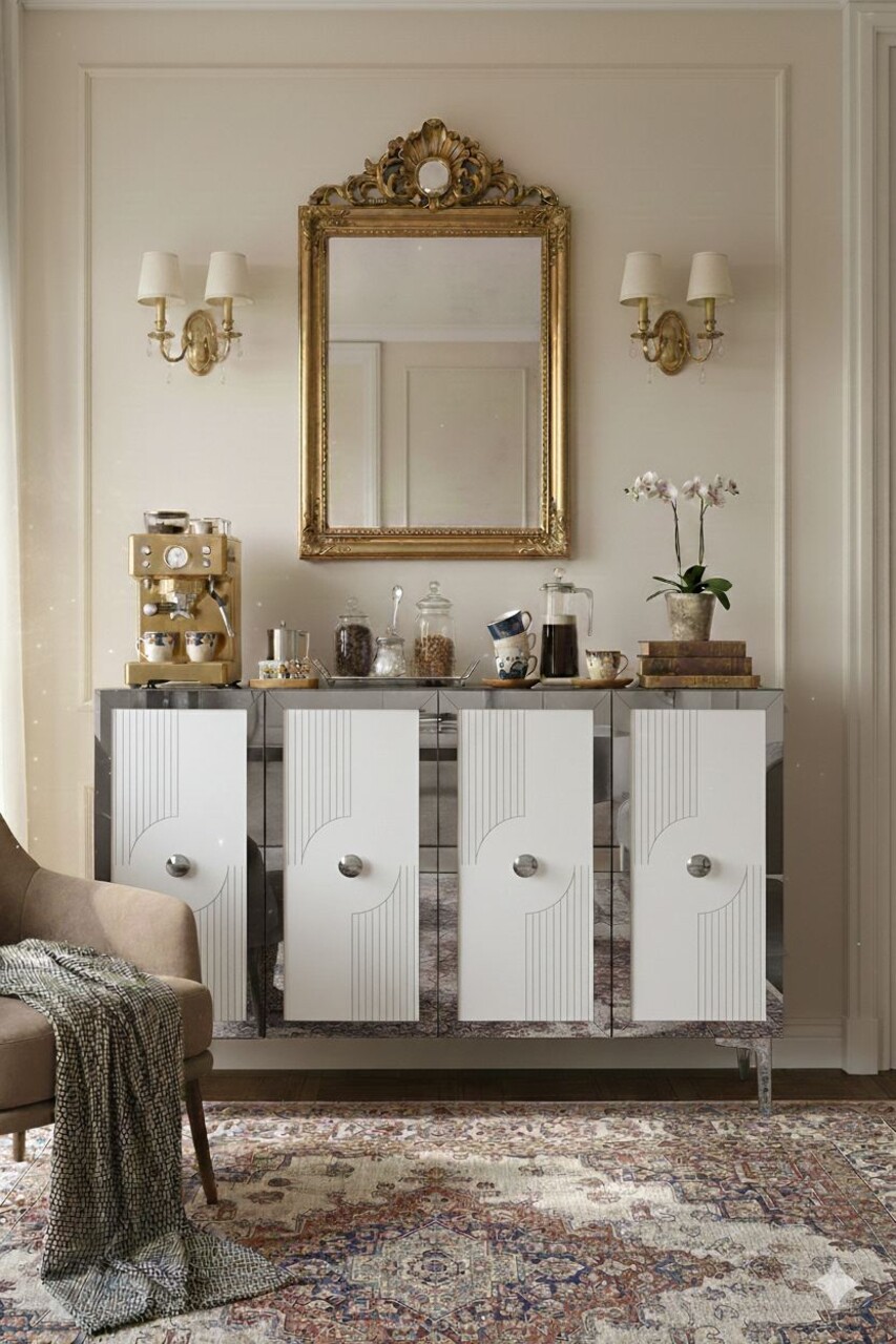 Consola, Hanah Home, Pega 120, 120x79x32 cm, Alb / Argintiu - view 3