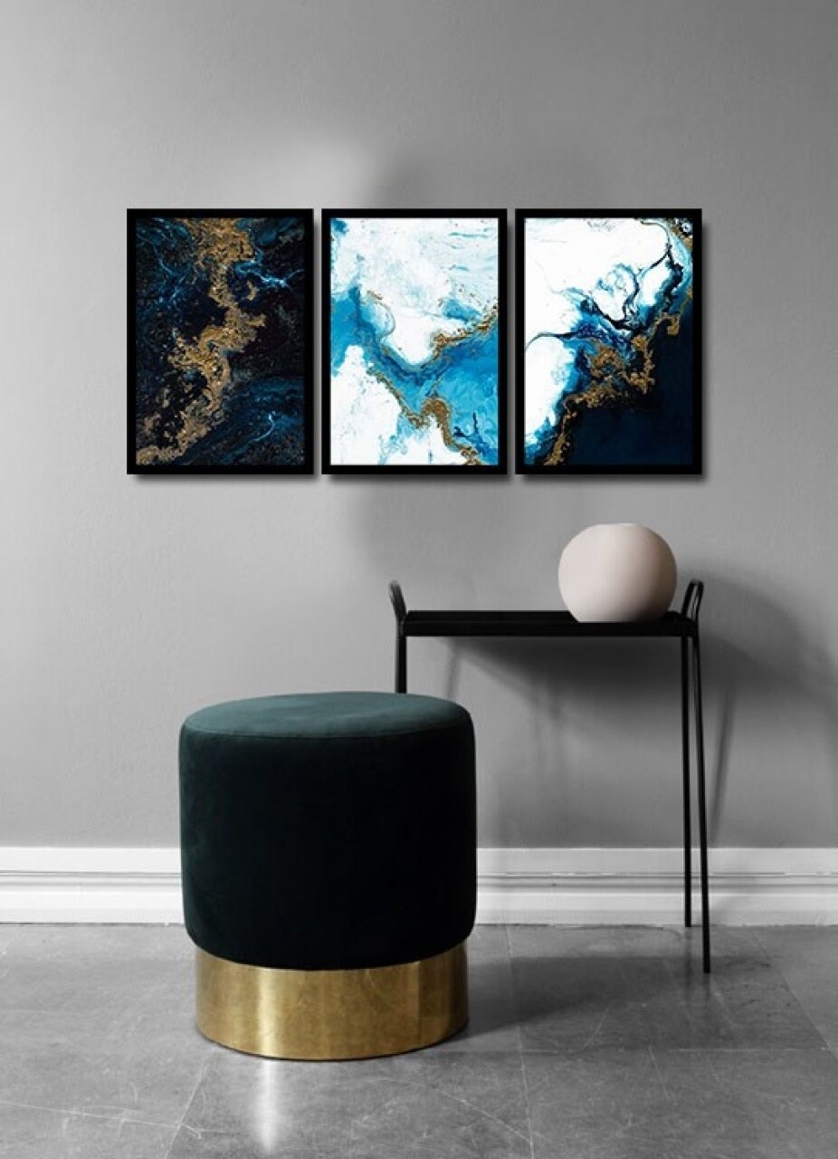 Set 3 Tablouri Decorative, Alpha Wall, Water Shapes, 36x51 Cm