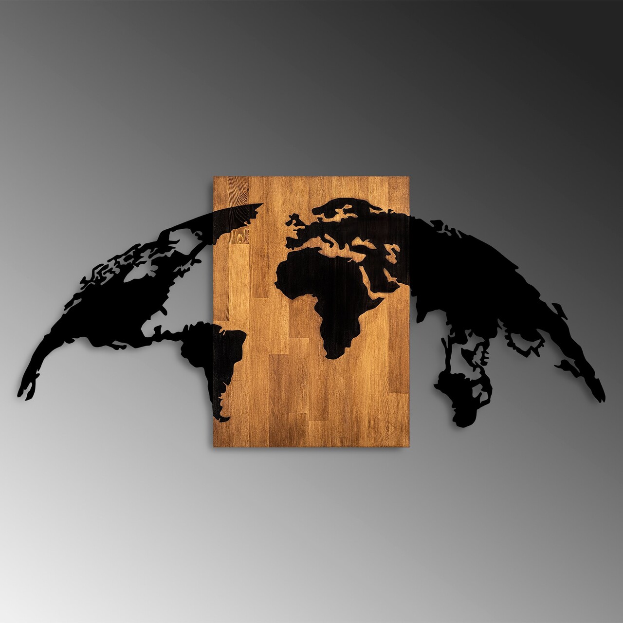 Decoratiune de perete, World Map 20, Dimensiune: 70 x 150 cm, Nuc / Negru - view 4