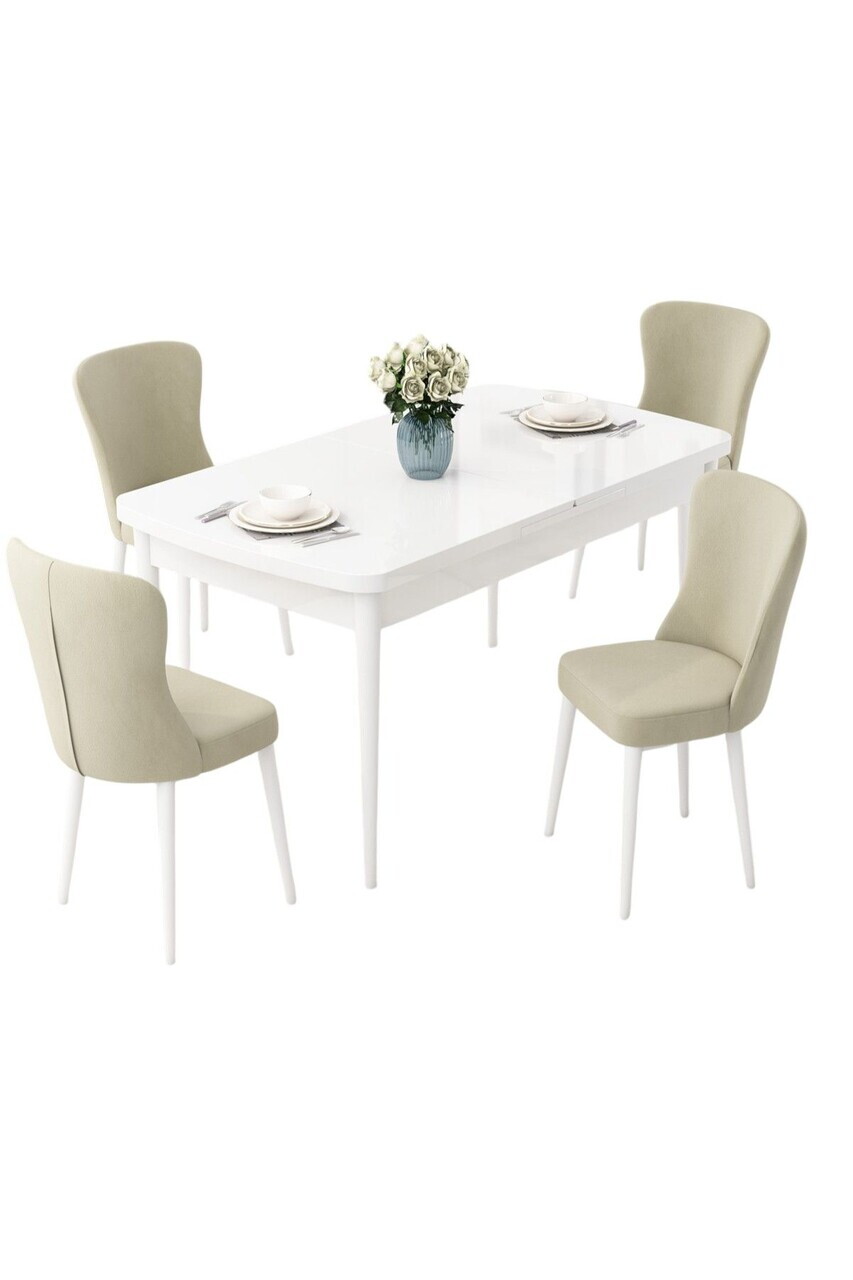 Set masa extensibila si scaune (5 piese), Hanah Home, Due, Alb / Crem — imaginea 2