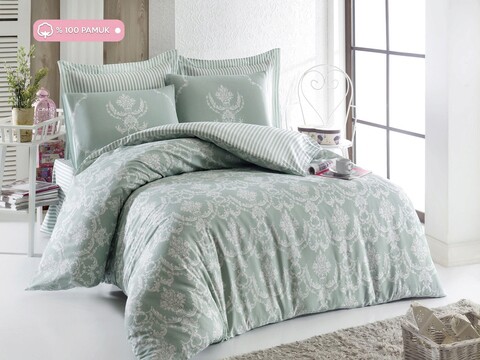Lenjerie de pat dubla King (EU) (ES), Pure – Water Green, EnLora Home, Bumbac Ranforce EnLora Home