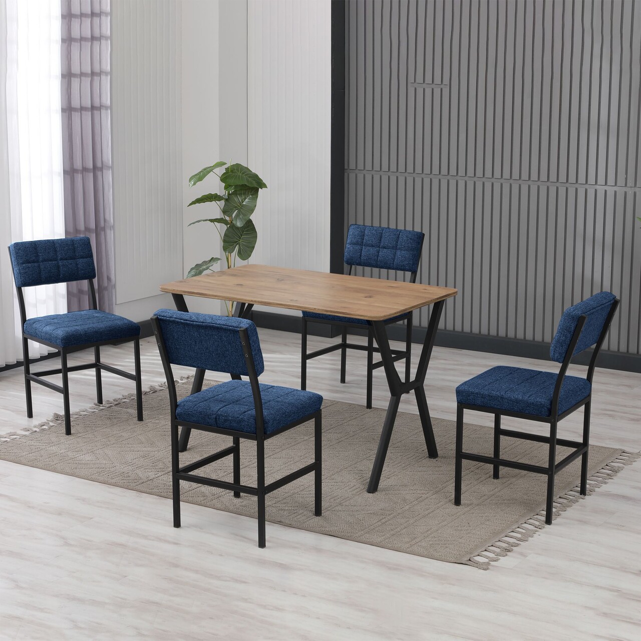 Set masa extensibila si scaune, Hanah Home, Dubai, Albastru marin / Nuc - view 2