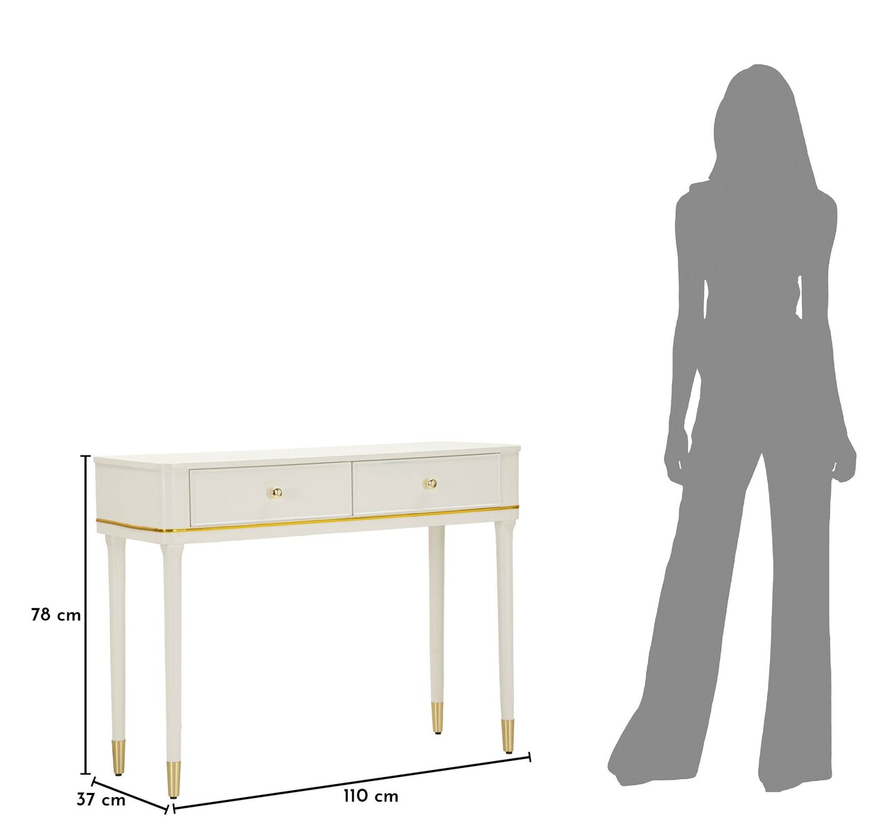 Consola, Mauro Ferretti, Camille, 101x37x78 cm, lemn de pin, alb/auriu - imagine 9