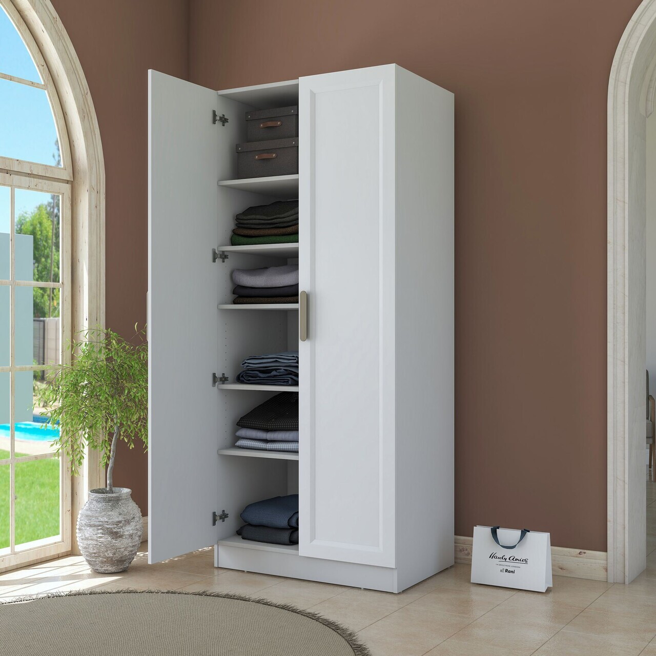 Dulap pentru haine, Hanah Home, BA220, 90x210x57.5 cm, PAL melaminat, Alb - view 4