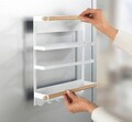 Suport multifunctional pentru bucatarie, Wenko, Magna, 33 x 8 x 34 cm, metal/bambus, alb/egru