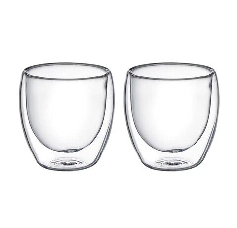 Set 2 pahare Doble, Ambition, 250 ml, sticla termorezistenta, transparent