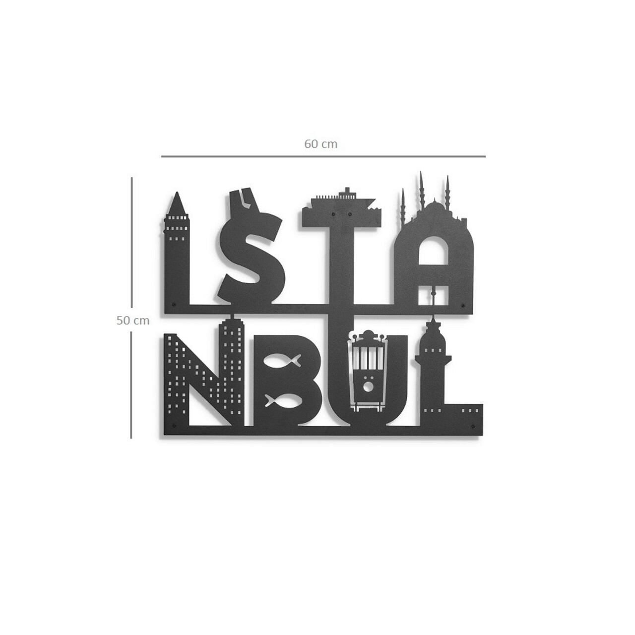 Decoratiune de perete, Istanbul, Metal, Dimensiune: 50 x 60 cm, Negru - 2 | YEO