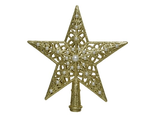 Poza Varf decorativ pentru brad Star w pearl, Decoris, 3.8x20x21 cm, plastic, auriu