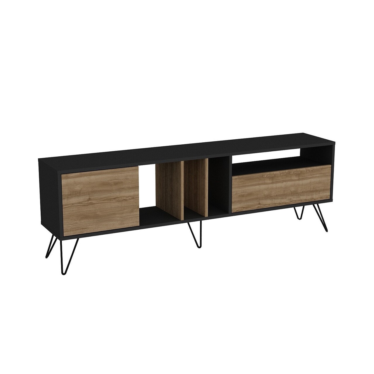 Comoda TV Mistico Walnut, Zena Home, 180x35.5x58.7 Cm, Maro/negru