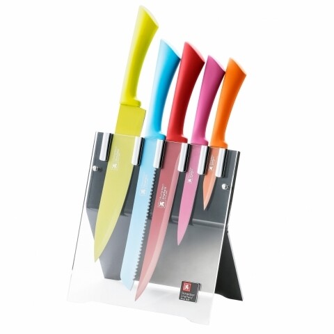 Poza Set 5 cutite cu suport, Amefa, Love Colour, inox/plastic, multicolor