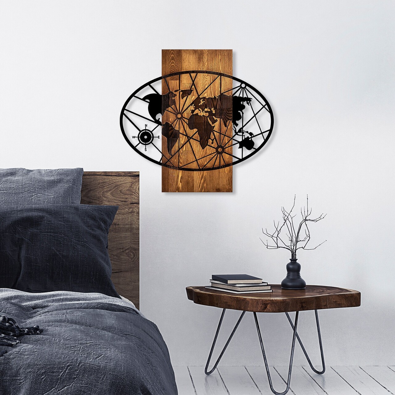 Decoratiune de perete, World Map 4-M, Dimensiuni: 57 x 62 cm, Nuc / Negru - view 3