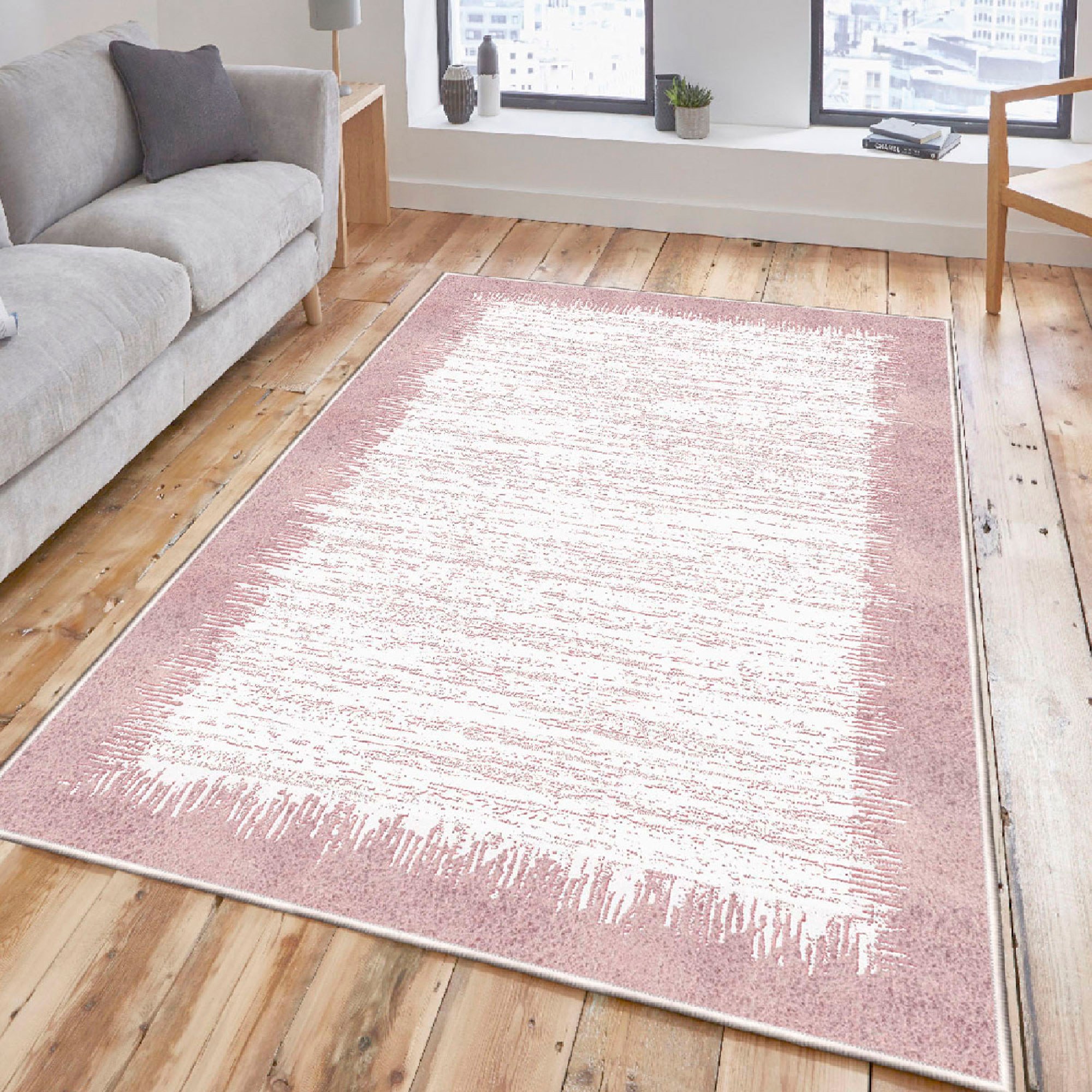 Covor, Woosonıl077, 80x300 cm, Crem / Roz