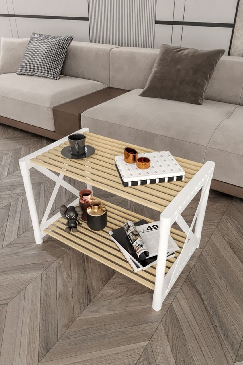 Masuta de cafea, Hanah Home, Pls Room 1, 53x38x33 cm, PLASTIC LEMN, Alb — imaginea 2