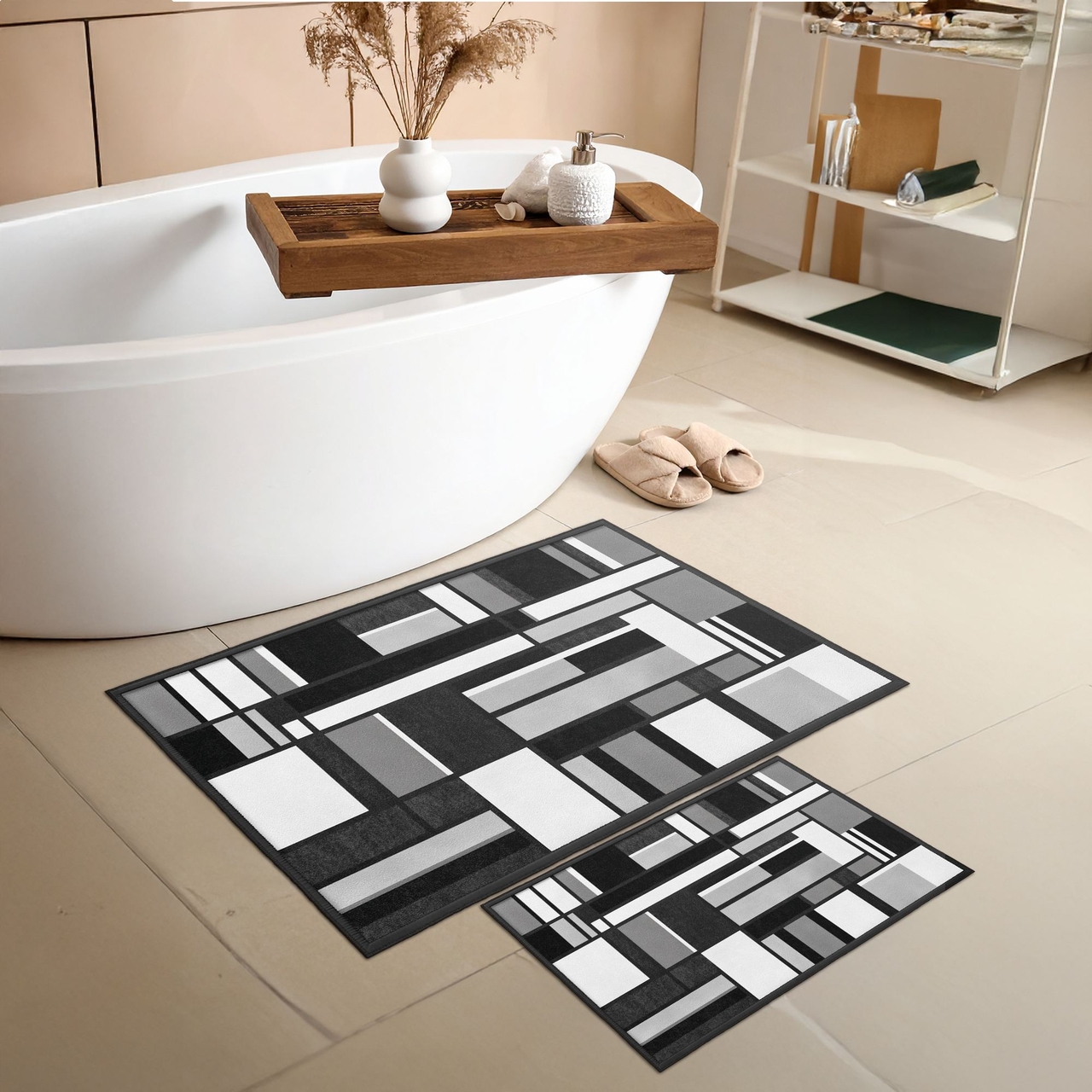 Set covorase de baie, L'essentiel Maison, Asr28, Negru