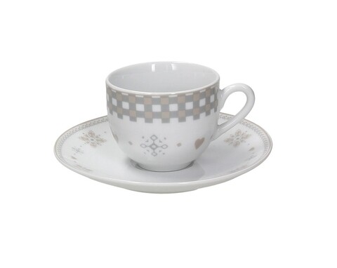 Set 6 cesti cu farfurie Olimpia Vichy, Tognana, 100 ml, portelan, bej