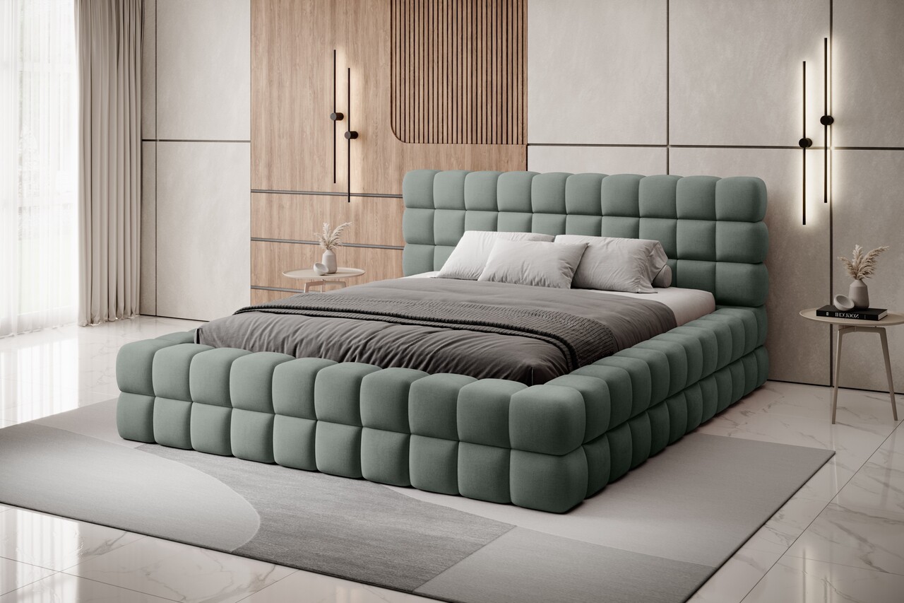 Pat tapitat cu somiera si lada depozitare, 160x200 cm, ELTAP, BE-DIZ-MET-100TOU, Dizzle, metal/poliester, verde menta - 1 | YEO