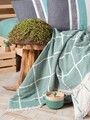 Set cuvertura de pat dubla Pique, 4 piese, 220x240 cm, 100% bumbac, Cotton Box, Square, menta