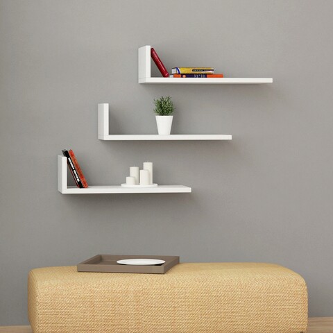 Raft de perete, decortie, l-model, 50x14x20 cm, alb
