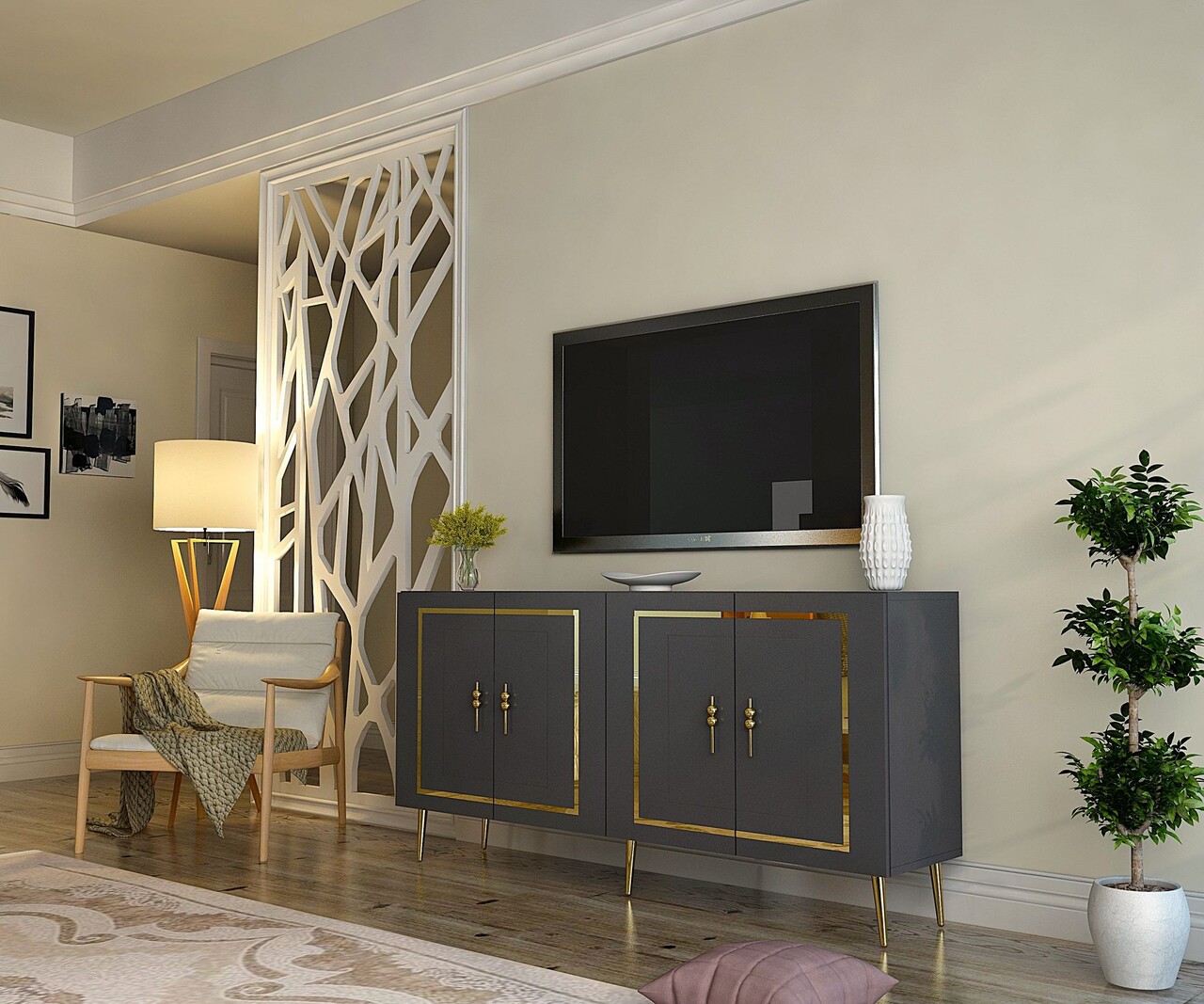 Consola, Olivia, Piero KB150, Antracit / Aur - 1 | YEO