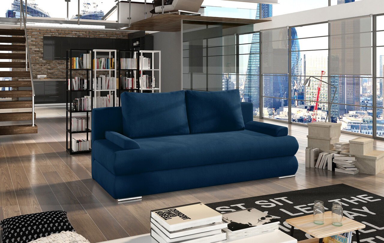 Canapea extensibila 3 locuri ELTAP, Milo, 213x95x90 cm, lemn/poliester, albastru inchis