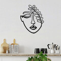 Decoratiune de perete, Woman Face With The Branch, Metal, Dimensiune: 40 x 65 cm, Negru