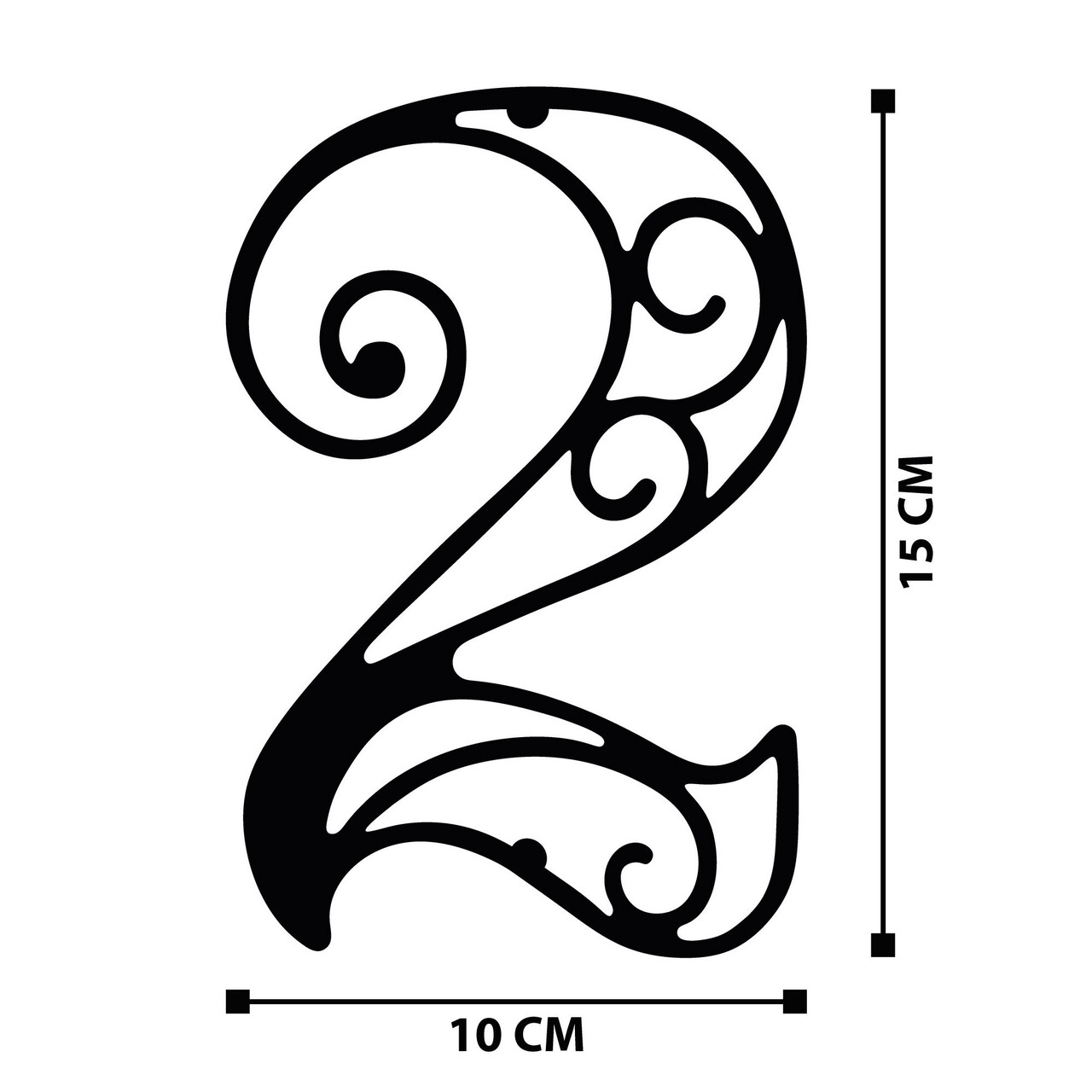 Numar casa pentru poarta/usa Two, metal, 10 x 15 cm, negru, cifra 2