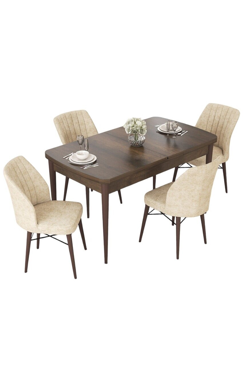 Set masa extensibila si scaune (5 piese), Hanah Home, Nef, Model baroc din lemn / Crem — imaginea 2