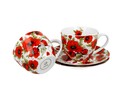 Set 2 cesti cu farfurioara, Duo, Lina, 280 ml, portelan, rosu