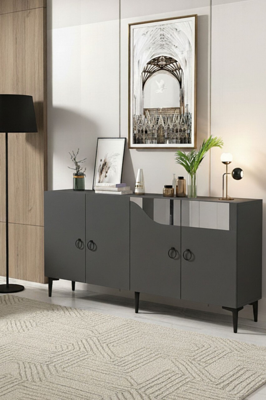 Consola, Hanah Home, Gama 150, 150x75x32 cm, PAL , Antracit / Argintiu - view 2
