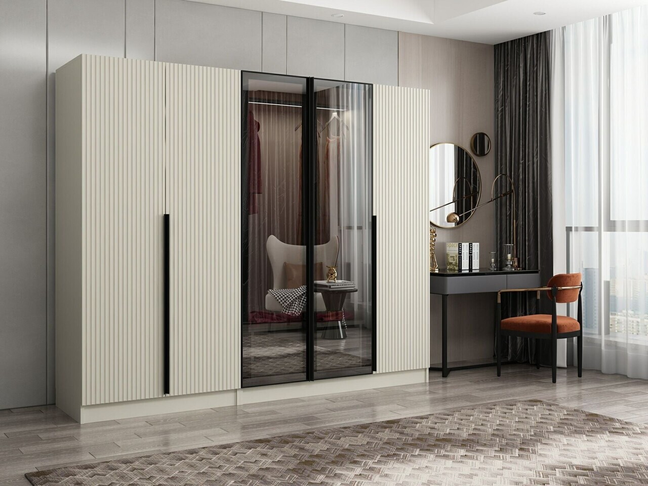 Dulap pentru haine, Hanah Home, Nisa, 225x210x52 cm, Gresie — imaginea 2