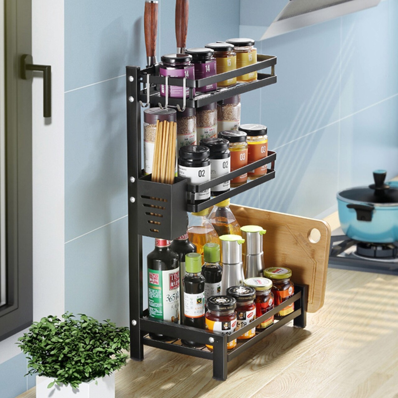 Suport condimente, otel carbon, 35,5x23x60cm - Zokura - imagine 3