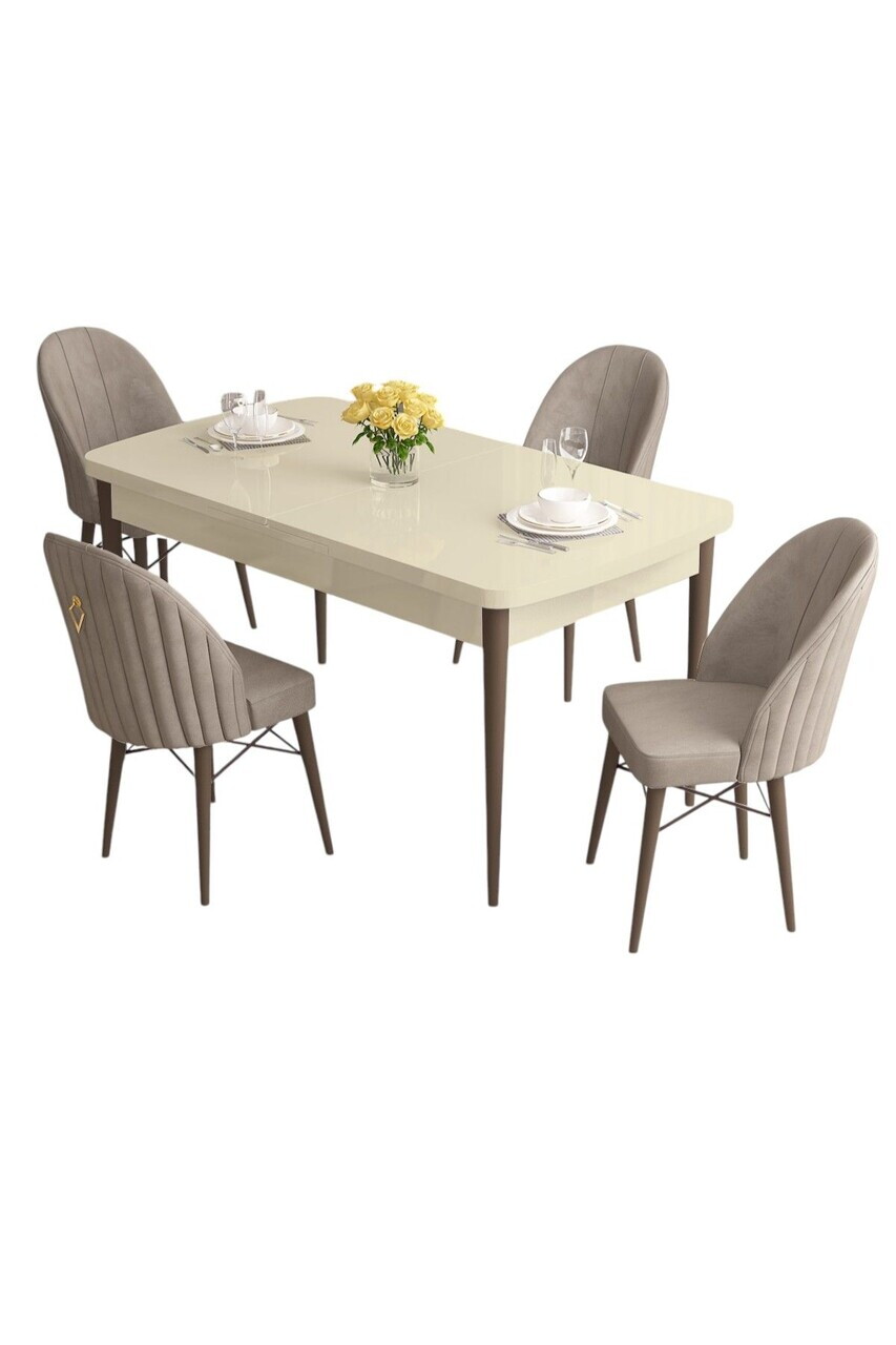 Set masa extensibila si scaune (5 piese), Hanah Home, Roz, Smântână / Nucă / Cappuccino — imaginea 2