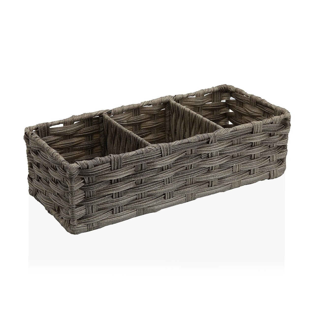 Cos de depozitare cu 3 compartimente Lara, Versa, 35.6 x 15.2 x 10.2 cm, polietilena, gri
