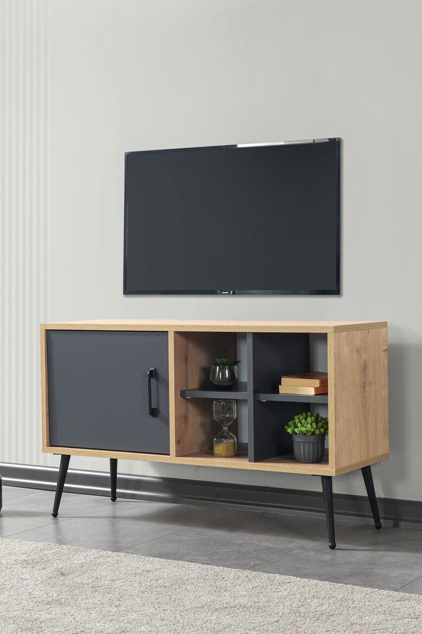 Comoda TV, Hanah Home, Şile 3109, 100x60x35 cm, PAL, Stejar safir / Antracit — imaginea 3