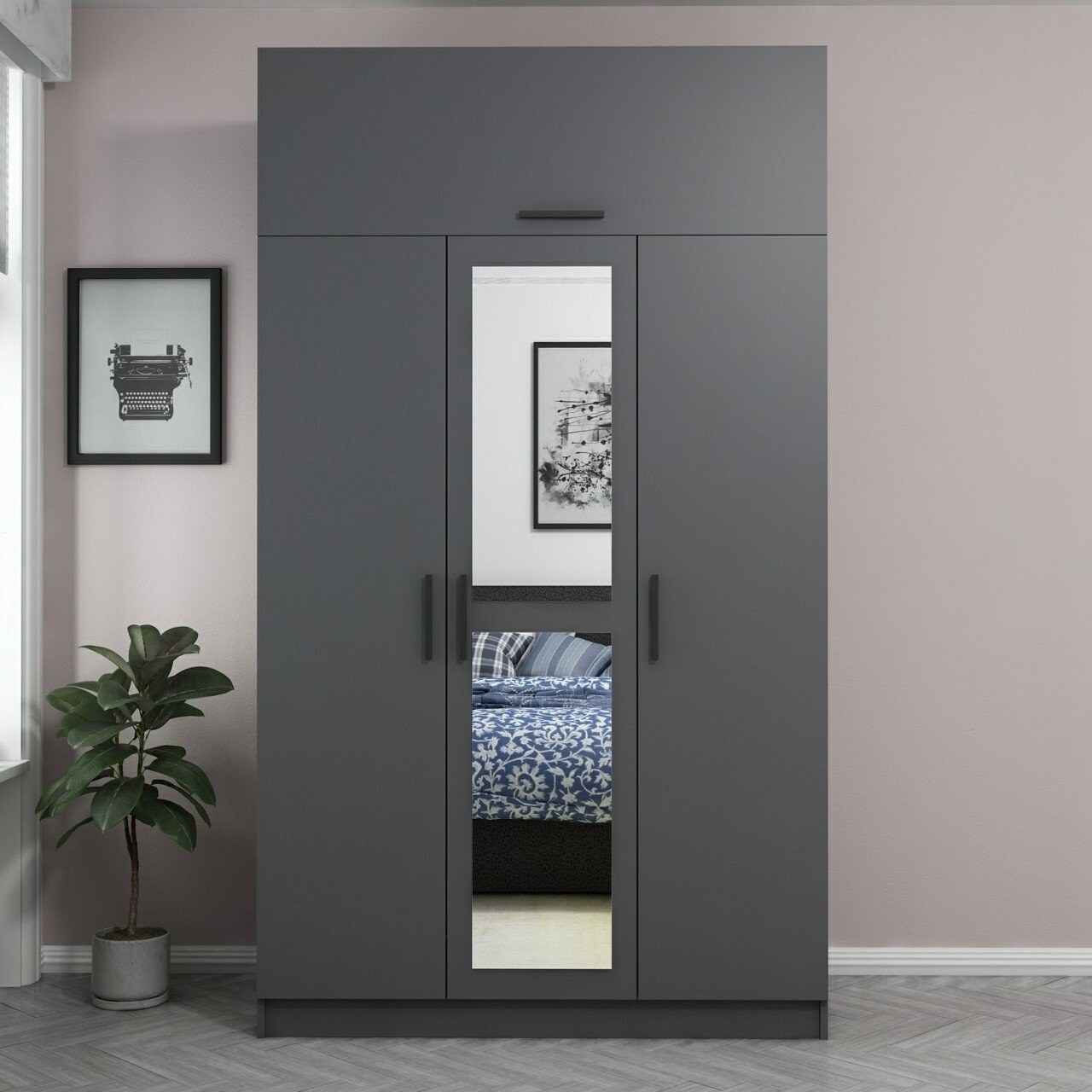 Dulap pentru haine, Minerva, Minar 255, 135x255x52 cm, PAL, Antracit - 1 | YEO
