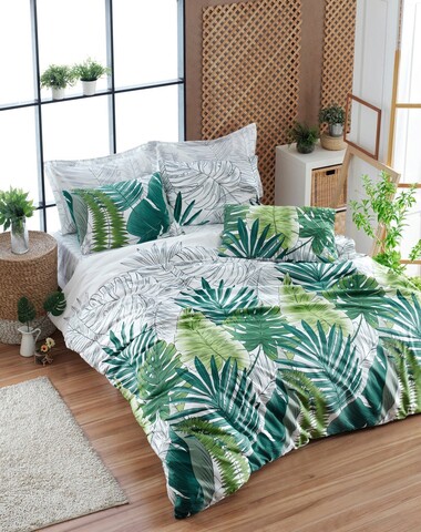Lenjerie de pat dubla 3 piese, nui - green, enlora home, bumbac ranforce