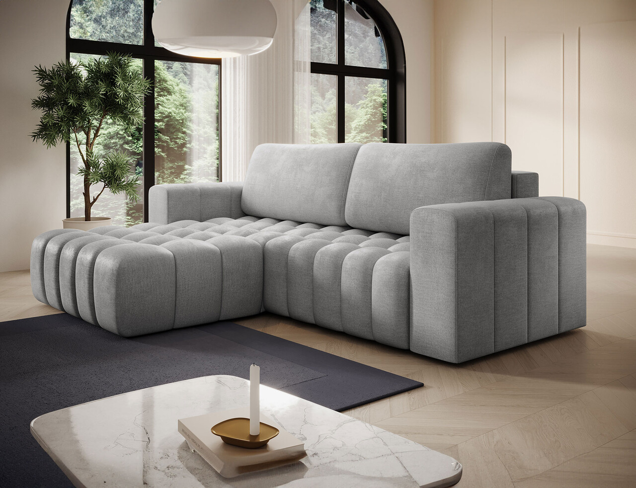 Coltar extensibil stanga 4 locuri ELTAP, Bon-15, Bonett, 250x175x92 cm, lemn/poliester, gri deschis - 1 | YEO