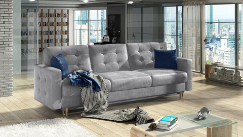 Canapea extensibila 3 locuri ELTAP, Ask15, Asgard, 233x92x93 cm, lemn/poliester, gri deschis