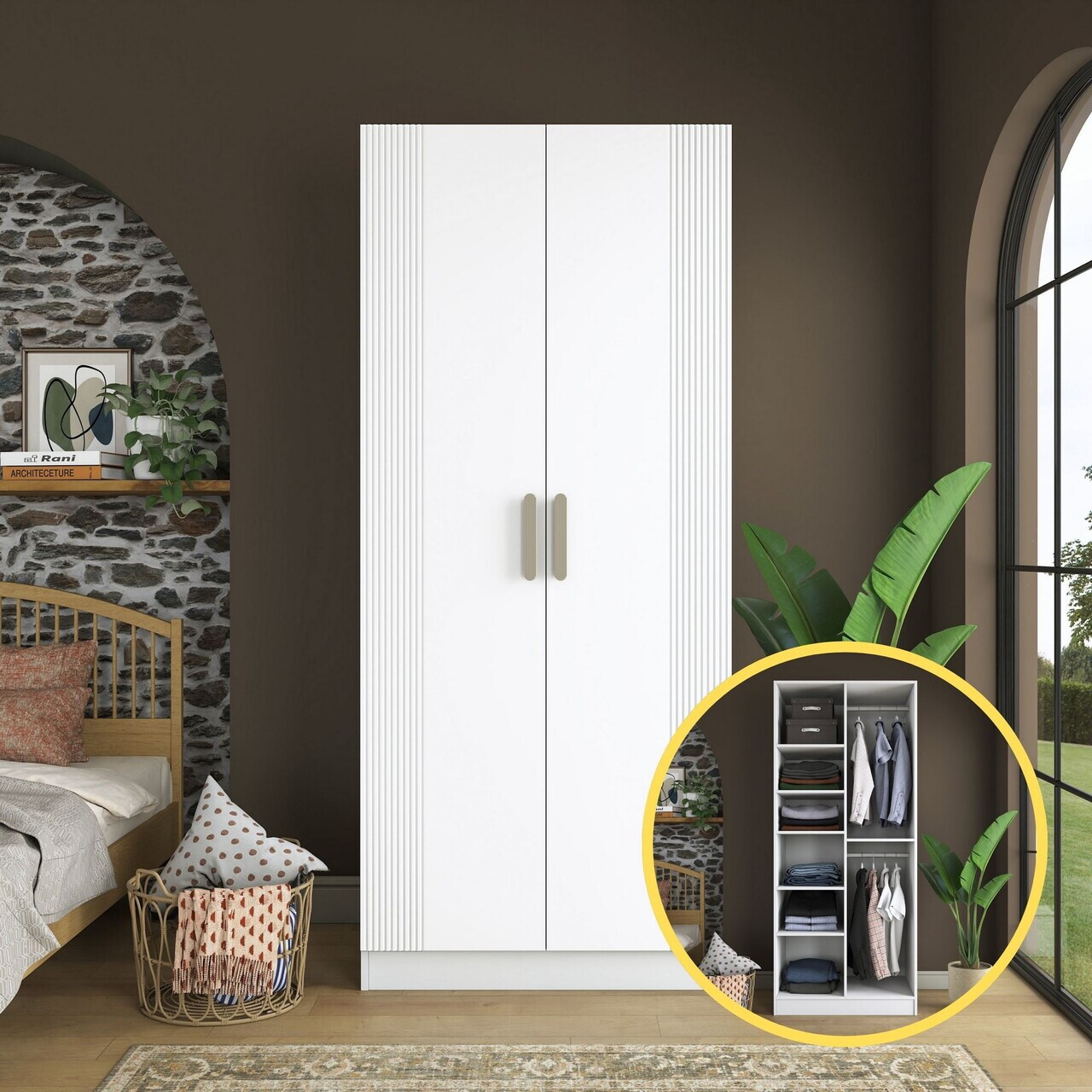 Dulap pentru haine, Hanah Home, BA222, 90x210x57.5 cm, PAL melaminat, Alb - view 3