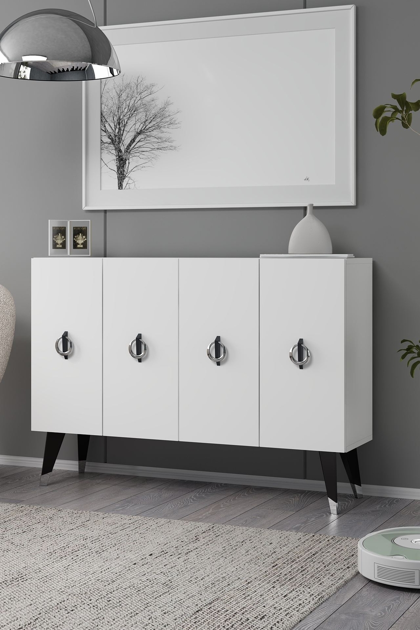 Consola, Hanah Home, 8184KM-32, 120x80x29.6 cm, PAL , White / Black / Silver